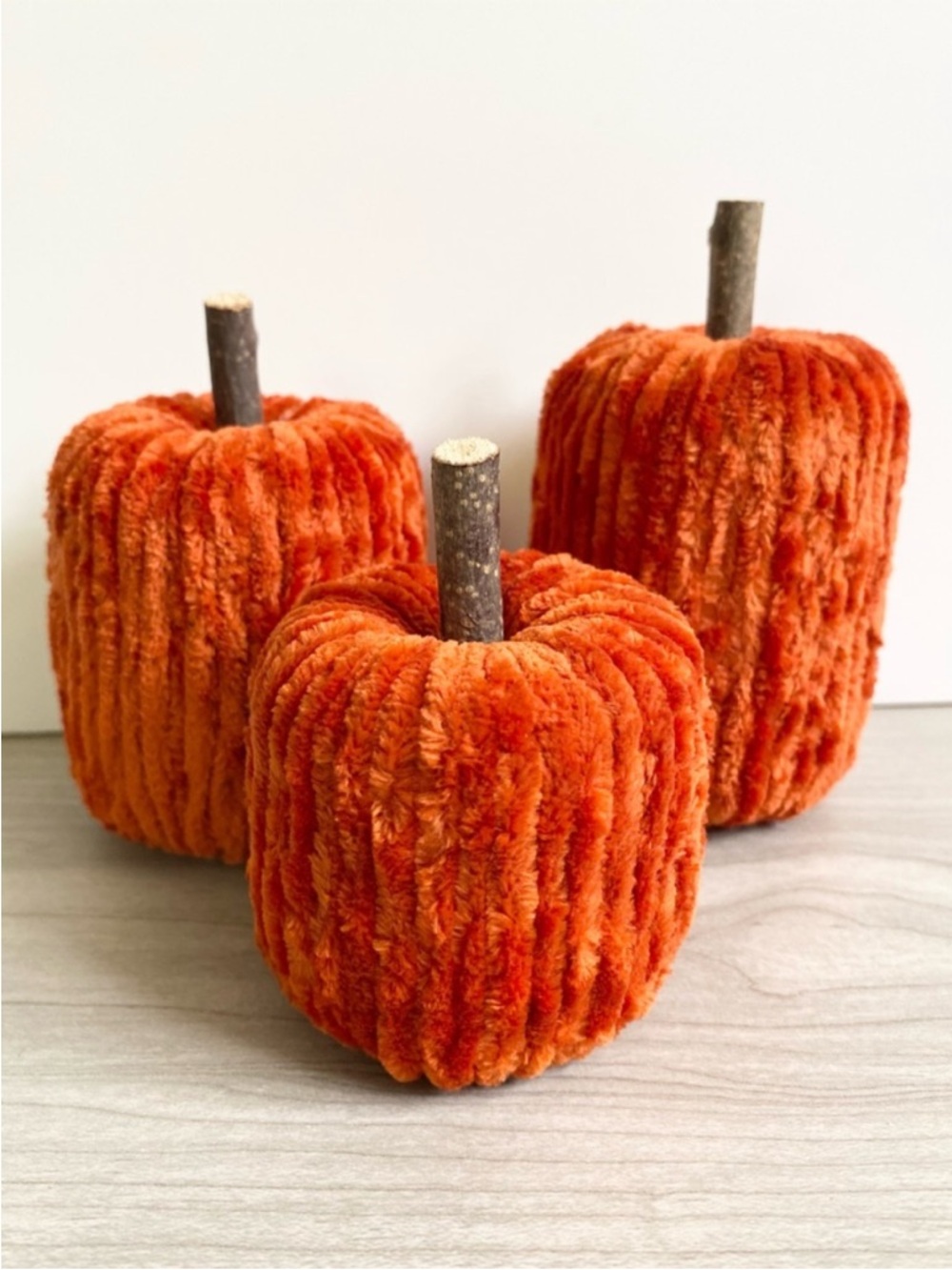 Orange Velvet Pumpkin Handmade Fall Decor Set of 3
